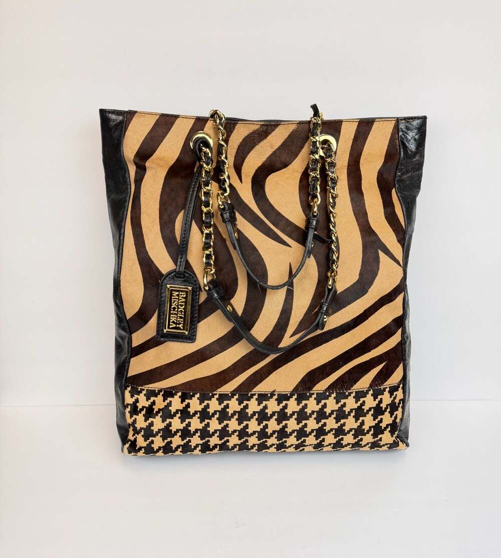 Badgley Mischka Miranda Tote in Zebra Print Calf Hair and Houndstooth